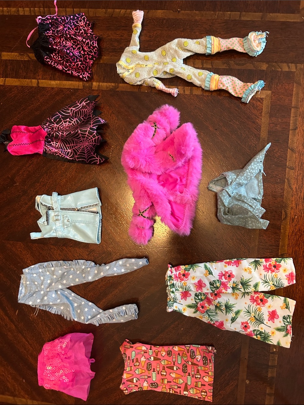 Kids Doll Fashion Outfit Set - Pink Faux Fur Coat & Assorted Accessories